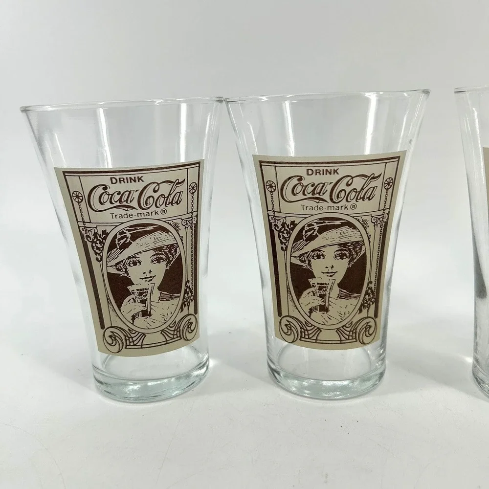 Set of 4 Coca-Cola 16oz Victorian Lady Flair Glasses Turn of the Century Glasses